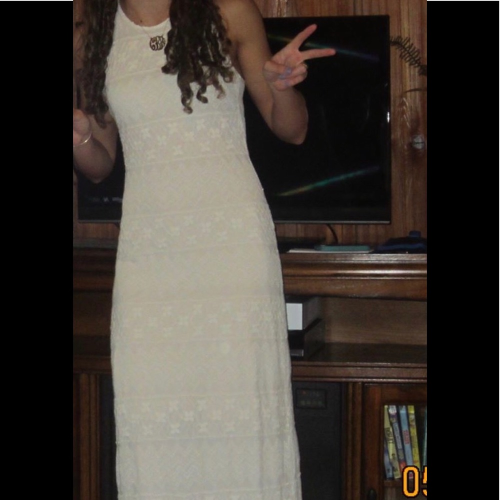 White lace dress, floor length